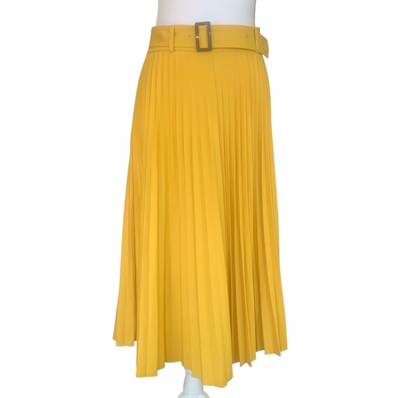 Ann Taylor Belted Pleated Midi Skirt Yellow Size 8 NWOT Spring Easter Workwear - Picture 3 of 7